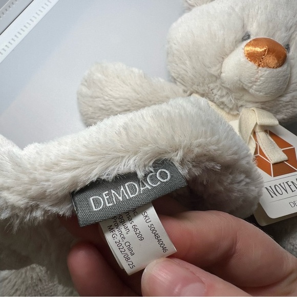 Demdaco Gray Bear Orange November Heart Plush Baby Toy Rattle Birth Month - Picture 6 of 6